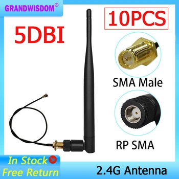 GRANDWISDOM 10pcs 2.4 G 5dbi anténa sma female wlan wifi 2.4 ghz antene IPX ipex 1 SMA male pigtail Predlžovací Kábel modulu anténa