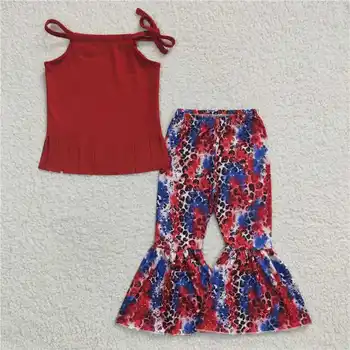GSPO0299Summer nové dievča plyn dievča červená strapec visí na krku farba leopard tlač nohavice boutique nastaviť veľkoobchodné ceny