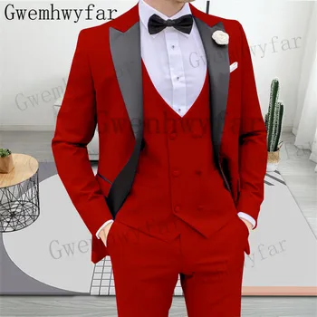 Gwenhwyfar Muži Obleky Slim Fit Prom Tuxedos Vrchol Klope Saka Groomsmen Svadbu Na Mieru Kostým Homme (Bunda+Vesta+Nohavice)