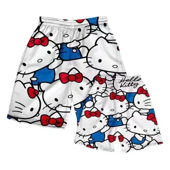 Hello Kitty cartoon vytlačené šortky pre mužov a ženy, rovnaký štýl pár bežné pláži nohavice voľné šortky nadrozmerné s-5xl