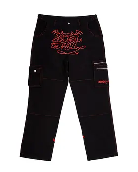 High street trend Americký retro Y2K vytlačené džínsy pre mužov a ženy ulici voľné rovno širokú nohu, nohavice, doplnky, ležérne nohavice