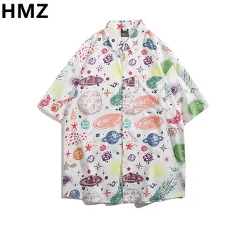 HMZ 2023 Nové Letné Tlač Ležérne Košele Voľné Kvetinový Tričko Mužov Havajskej Pláži Tlač-Krátke rukávy Mužov High Street Oblečenie