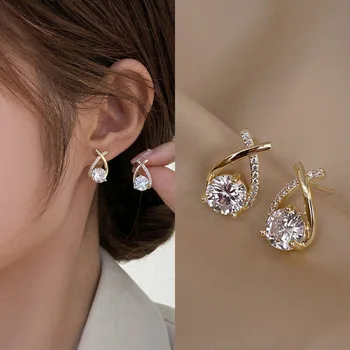 IN dámske Letné Klasické Módne Kríž Náušnice kórejský Elegantné Crystal Geometrie Fishtail Priateľka Strany Šperky Darček