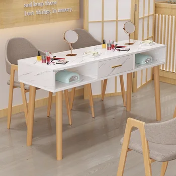 Japonský štýl Nechtov Tabuľka jednoduché Dvojité Ukladanie Zásuvky Manikúra Tabuľka pre Salón Nábytku Ekonomické make-up Nechty Stôl Stoličky Nastaviť