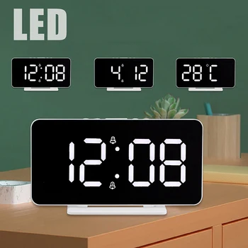 Jednoduché Digitálne Hodiny LED Zrkadlo Budík Stôl Dekorácie make-up Zrkadlo S Kalendár Zobrazenie Teploty reloj despertador✈✈✈