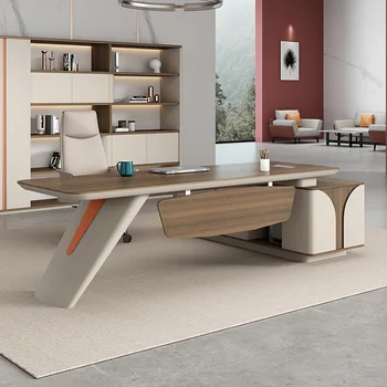 Jednoduchý stôl, moderný písací stôl a stoličky zmes, svetlo luxus, pečenie laku, high-grade kancelársky nábytok
