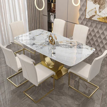 Jedálenský Stôl Z Nehrdzavejúcej Ocele Jasný Povrch Tvorivé Svetlo Luxusných Domov Stôl A Stoličky Kombinácia Súbor