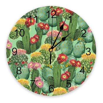 Kaktus Rastlín Kvet Akvarel Nástenné Hodiny Moderný Dizajn Obývacia Izba Dekor Nástenné Hodiny Domov Decore Nástenné Digitálne Hodiny