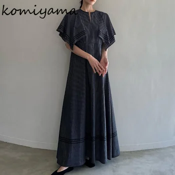 Komiyama Patchwork Volánikmi Šaty Letné Vintage Kockované Šaty Žien, Vysoký Pás Pokrytý Vestidos Módne O Krk Župan Femme