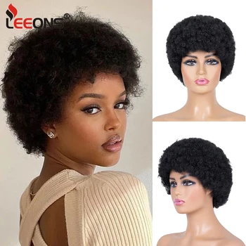 Krátke Afro Parochne Pre Čierne Ženy Syntetické Mäkké Prirodzene Vyzerajúce Kinky Kučeravé Afro Parochňa Premium Vlasy, Parochne Denne Strany Afrických Parochňu