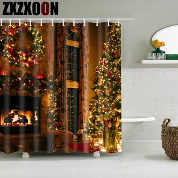 Kúpeľňa So Sprchovým Kútom Záclony Santa Claus Snehuliak Vytlačené Vaňa Opony Veselé Vianočné Obývacia Izba Domova Kúpeľňa Opony
