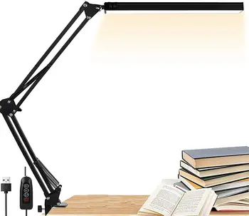 LED Stolná Lampa so Svorkou, Oko-Starostlivosť Stmievateľné Svetla na Čítanie, 3 Farebné Režimy otočné Rameno Lampy, USB Klip-na Stolové Lampy, Denné svetlo Lampy