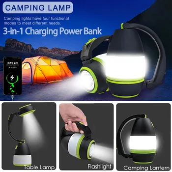 LED USB Nabíjateľné Camping Svetlo/ Svetlo Núdzového Prenosné Vonkajšie Turistika Domov 3 in1 Baterka Tabuľka Stolná Lampa Power Bank