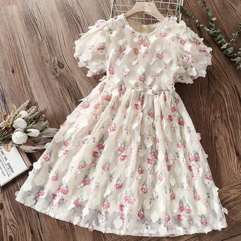 Letné Baby Deti Elegantný Kvetinové Šaty pre Dievčatá Princezná Šaty Krátke Rukáv Strany Oblečenie Detí Kostýmy 2 4 6 7 8 Rokov