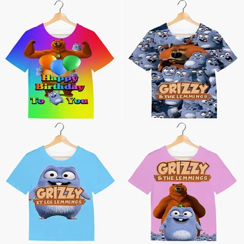 Letné Deti Topy Cartoon Tričko pre Dieťa Camisetas Chlapci Dievčatá Slnečnému žiareniu Grizzly Bear Zvierat Tričko Lemmings T-shirt Oblečenie