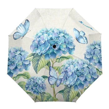 Letné Kvety Hortenzií Motýle Automatický Dáždnik Cestovný Skladací Dáždnik Prenosné Vetru Parasol Dáždniky