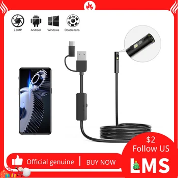 LMS SPP Duálny Objektív USB Endoskop Fotoaparát Flexibilné 8mm Borescope HD Rúry Inšpekcie Kamera pre OTG Android Smartphone, Notebook PC