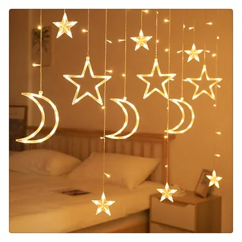 Longstar Ramadánu Opony Dekoratívne Svetlo Moon Star Party Festival Garland Svetlo String Ramadánu LED Záves Svetlo