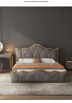 Luxusná kožená posteľ vysoko kvalitné luxusné veľmi jednoduchý štýl 1.8 m manželská posteľ moderné svetlo luxusné talianske hlavné posteľ Nordic štýl