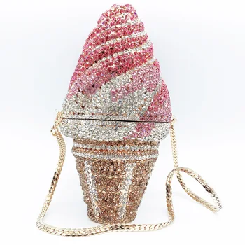 Luxusné Diamanty Ice Cream Večer Taška Crystal Kabelky Rainbow Drahokamu Ramenný Crossbody Taška Dizajnér Tašky Svadobné Spojka