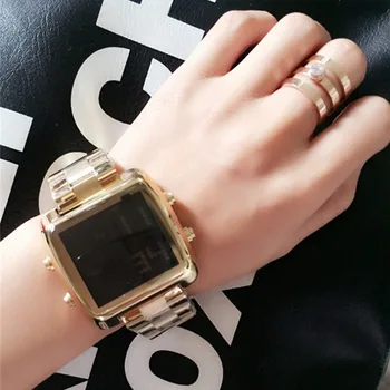Luxusné Digitálne dámske Módne Hodinky z Nerezovej Ocele Odkaz Náramok Náramkové hodinky Remienok Podnikania Elektronický Mužov Hodiny Reloj Mujer