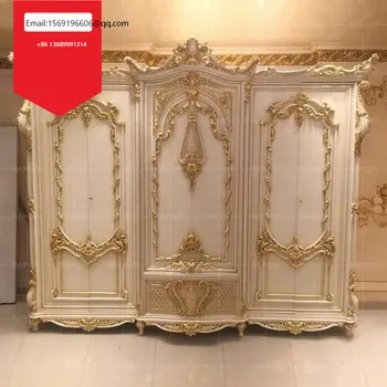Luxusné Európske style villa šatník z masívu rezbárstvo zlato maľovanie šesť dvere, šatník, spálňa palác skrinky