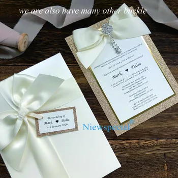 Luxusné, Ručne vyrábané DIY Svadobné Karty s Champagne Gold Glitter s Vonkajšou Box