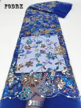 Luxusné Ručne Vyšívané Flitrami čipky textílie francúzsky Čistý Čipky Textílie Afriky Tylu Čipky Textílie pre Večerné DressQX48