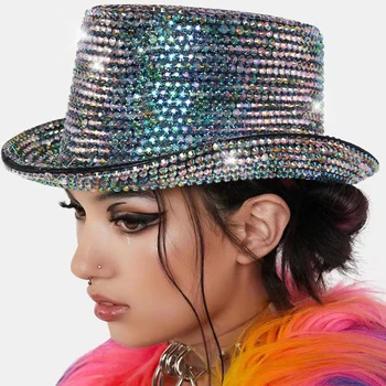 Luxusné Sequined Drahokamu Pearl Diamanty Top Hat Pre Ženy, Dievča, Sprcha Hip Hop Steampunk Klobúk Magic Kúzelník Fedora Čiapky