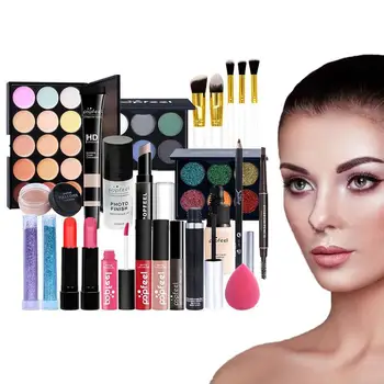 Make-Up Kit Zväzok Make-Up Set Pre Ženy, Full Kit S Kozmetika Taška Make-Up Kit Obsahuje Make-Up Štetec Nastaviť Eyeshadow Palety Pery
