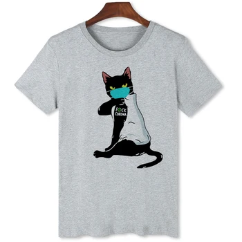Maska Black Cat T-shirt pánske Letné Oblečenie Krátky Rukáv Topy Tees Bežné Tričko B070