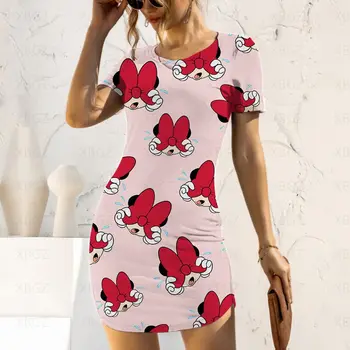 Mickey Party Šaty Letné Žena 2022 Módne Minnie Mouse dámske Šaty Disney Jar Tlače Top Cartoon Slim Fit Tesný Sexy