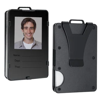 Minimalistický pánske peňaženky, ultra-tenké kreditnej karty klip kovová peňaženka s transparentné okno ID odznak klip, RFID tienenie, oxid