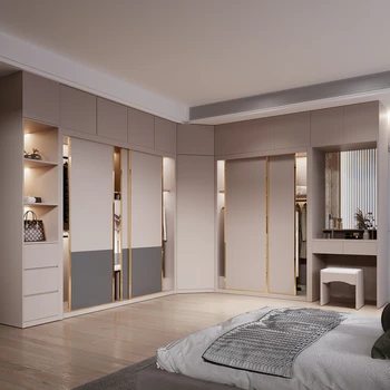 Moderné, jednoduché posuvné dvere, šatník Domácnosti spálňa Nordic luxusné integrované posuvné dvere, šatník