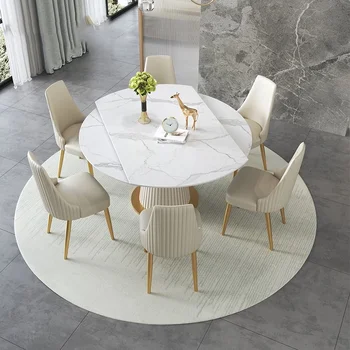 Moderný Jednoduchý Luxusný Jedálenský Stôl Rock Plát Okrúhly Kuchynský Stôl Domácnosti Mramoru Jedálenský Stôl A Stoličky Zmes Nábytok