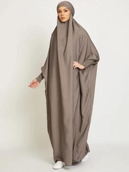 Moslimské Ženy Jilbab Jeden kus Modlitba Šaty s Kapucňou Abaya Smocking Rukáv Islamské Oblečenie Dubaj Saudskej Čierny Plášť turecký Skromnosť