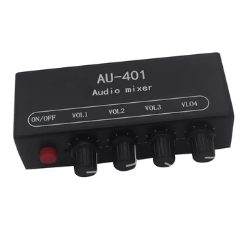 Multi-Source AU-401 DC 5V-12 Stereo Audio Mixer 4 Vstup 1 Výstup Individuálne Ovládanie Dosky Zvuk Bez Kábla