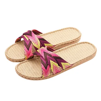 Multicolor Ľanu Papuče Pre Ženy Lete Bielizeň Halová Obuv Domov Bežné Pláži Listov Kríž Pás Dámy Flip Flops Sandále