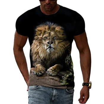 Móda Nové 3D Zvierat Lev Muži T-shirts Lete Bežné Street Style Trend Tees Hip Hop Osobnosti Harajuku Tlač Krátky Rukáv