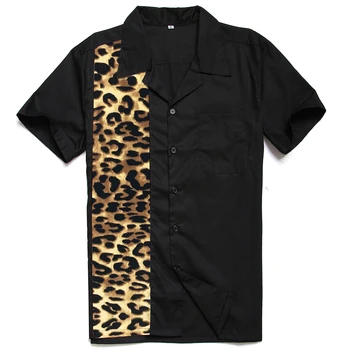 Móda osobnosti pánske oblečenie 1950 Vintage Rogue Leopard Tlač A Čierne Tričko Krátky Rukáv Mužské Košele Doprava Zadarmo