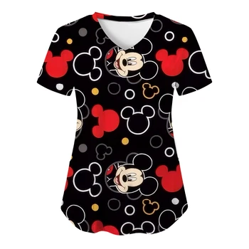 Nemocnice T-shirts Minnie Mouse Žena Oblečenie Letné Topy V Krku Top Ženy 2023 Sestra Jednotné Mickey Tričko Disney T-shirt Vrecku
