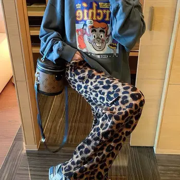 Nohavice pre Ženy, Hnedá Leopard Joggers Ženy Vysoký Pás Obličkového Nohavice Dvojité Vrstva Oka, E Dievča Estetické Ženské Nohavice Tepláky