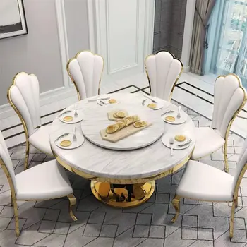 Nordic light luxusné mramorové jedálenský stôl a stoličky kombinácia súbor, moderný a jednoduchý okrúhly stôl jedálenský stôl a stoličky model ro