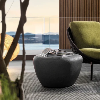 nordic minimalistický dizajn polovice storočia, konkrétne oválne štrková vonkajšie konferenčný stolík moderný nábytok do obývacej izby