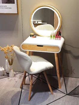 Nordic toaletný stolík pre spálne 60/80 cm, toaletný stolík apartmán moderný minimalistický jeden mini toaletný stolík so svetlo zrkadlo
