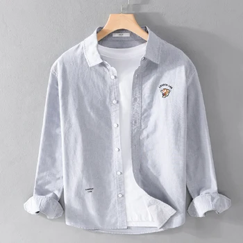 Nové 100% Bavlna, Vyšívané Long-sleeve Trend Tričko Mužov Značky Bežné Pohodlné Top Oblečenie Košieľka Camisas De Hombre