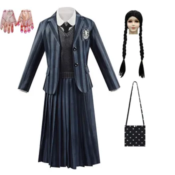 Nové 2023 Nové Y2K Addams Family Cosplay Kostým streda Deti Parochňu Dievčatá Školskú Uniformu Deti Halloween Kostým