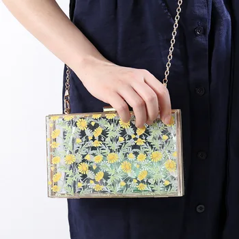 Nové Akrylové Transparentné Kvety Žien Bežné Taška cez Rameno Party Šaty Reťazca Strany Dizajnér Luxusné Tašky