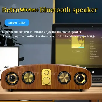 Nové Drevené Retro Bluetooth Reproduktor Prenosný Stĺpec HiFi Stereo Karte Domov Ploche Počítača Bezdrôtový Subwoofer Zvuk