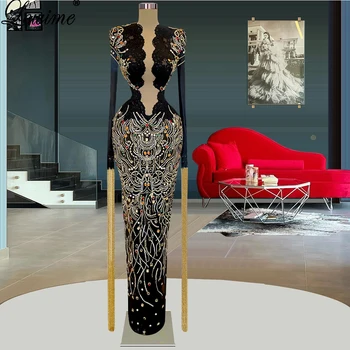 Nové Elegantné Večerné Šaty S Rhinestons Dlhé Rukávy Formálne Príležitosti Šaty Lištovanie Celebrity Šaty Coutures فستان سهرة